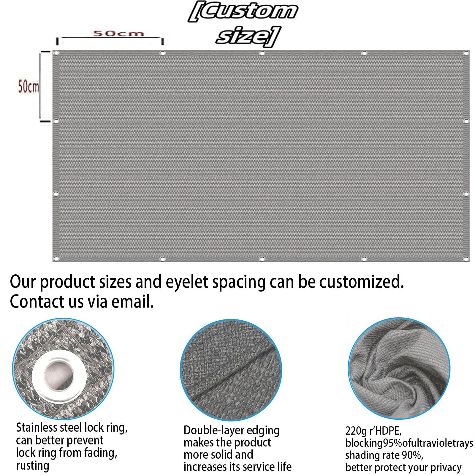 Frangivisto Balcone Protezione 95 x 500 cm Privacy Frangivento Protezione UV con Occhielli Grigio