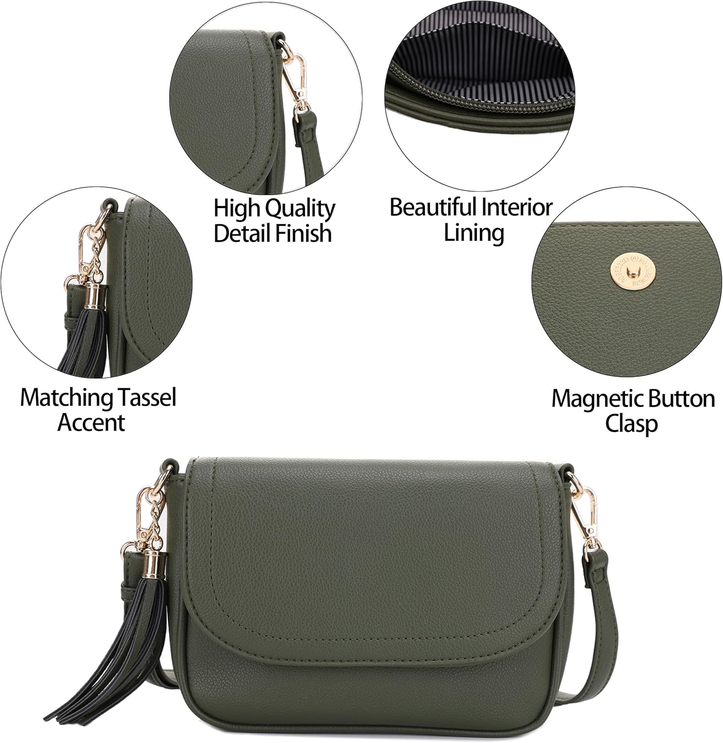 EVVE Small Crossbody Bags for Women Trendy Flap Saddle Purses with Tassel Vegan leather Shoulder bag | Small, Trendy, Flap, Purses, with Tassel, Small - Image 6