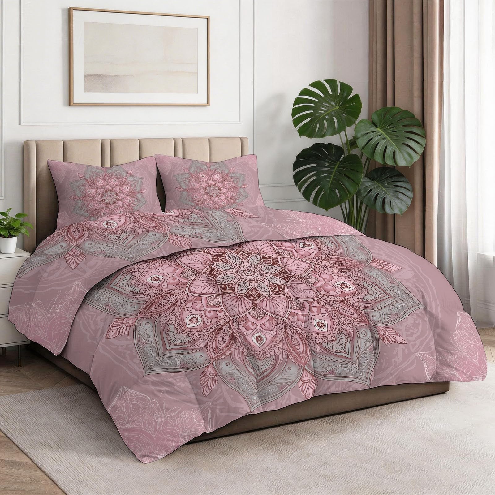Edredón de 200 x 200 cm, manta súper suave, para 4 estaciones, almohada bohemia, mandala etnicidad, estampado reversible, para cálido, cómodo, suavidad extrema