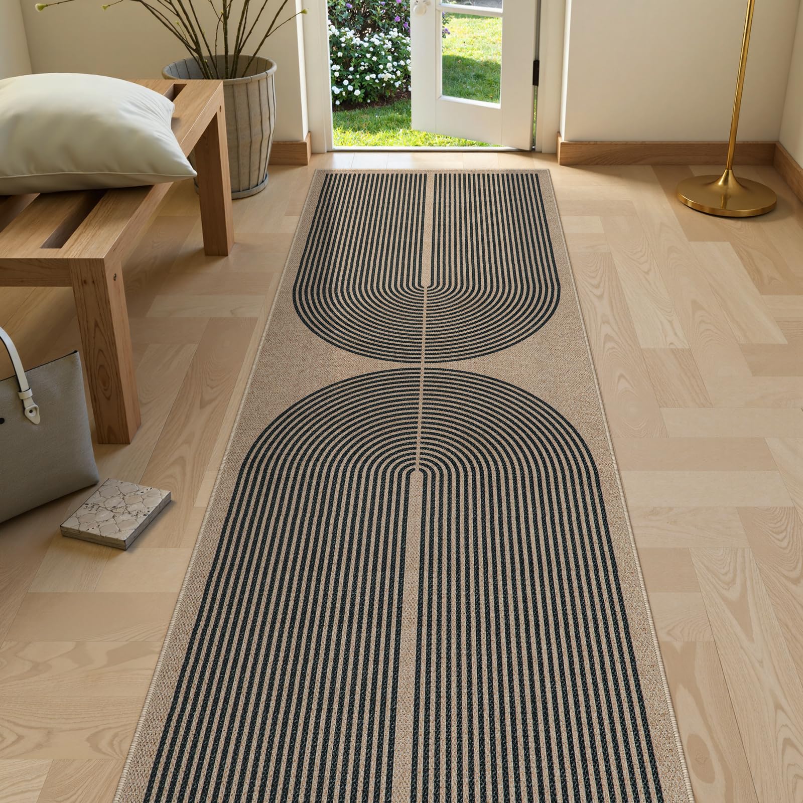 Lahome Modern Rainbow 2x8 Runner Rug, Washable Hallway Kitchen Runner Rugs with Rubber Backing Farmhouse Indoor Outdoor Carpet, Contemporary Non Slip Carpet for Entry Bedroom Porch 2'6" x 8'