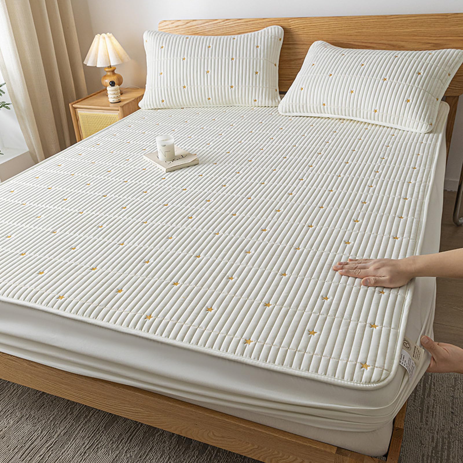Sábana bajera ultra suave de 180 x 200 cm + funda de almohada de 30 cm, protector de colchón impermeable extra profundo y protector de colchón acolchado para una comodidad superior