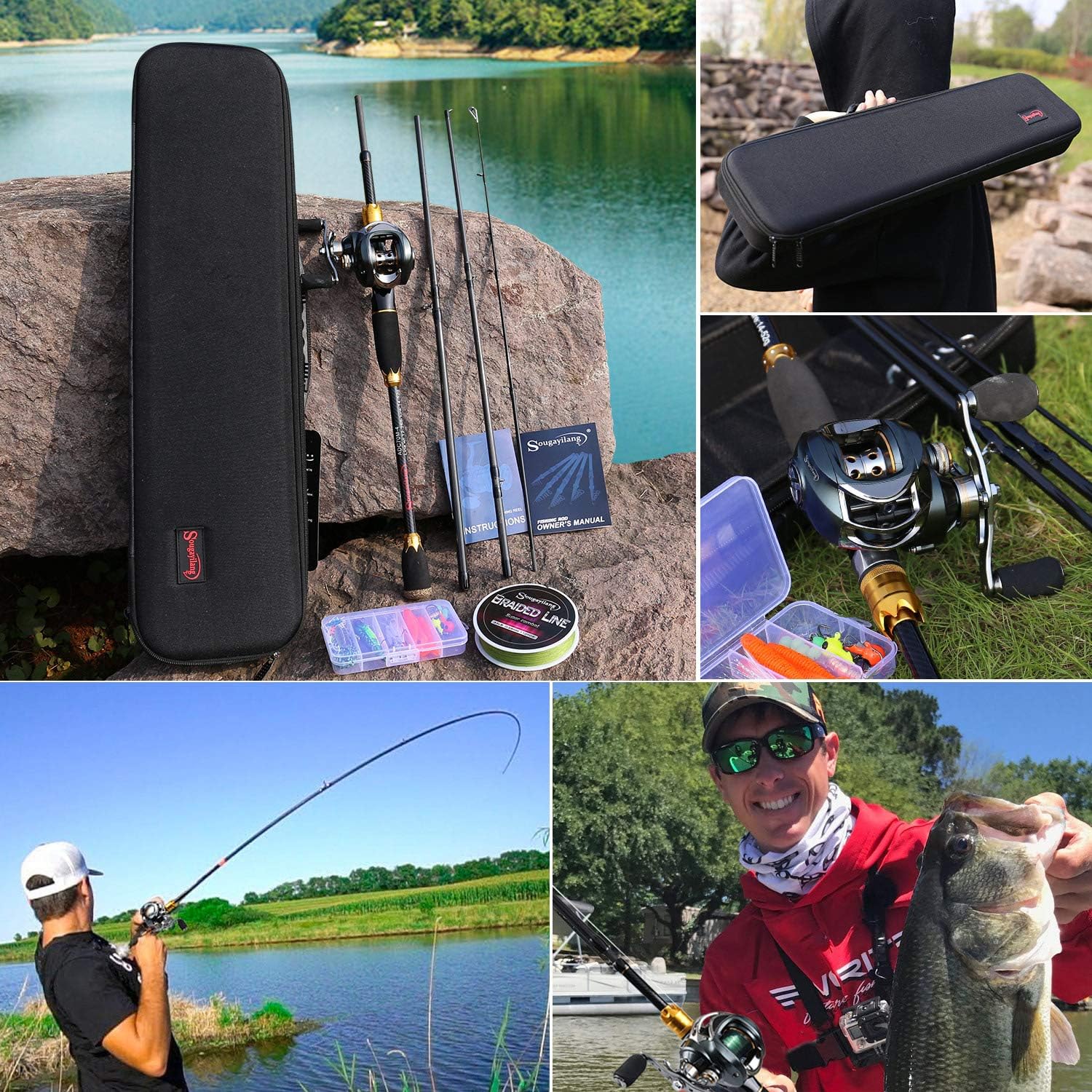 Sougayilang Fishing Reel and Rod Combos,24-Ton Carbon Fiber Fishing Poles with Baitcasting Reel,7.0:1 Gear for Travel Freshwater