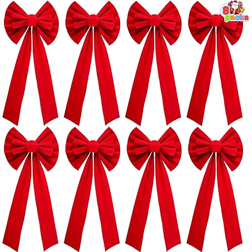 JOYIN 8 Pack Christmas Red Velvet Bows, 26" Long by 10" Wide Decorative Christmas Bows for Wreath Garland Tree Decor, Indoor Outdoor Holiday Decorations