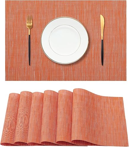 Miniatura 62 de Leetaltree - Juego de 6 manteles individuales, resistentes al calor, antideslizantes, para mesa de comedor, lavables, duraderos, tejido de PVC Azul