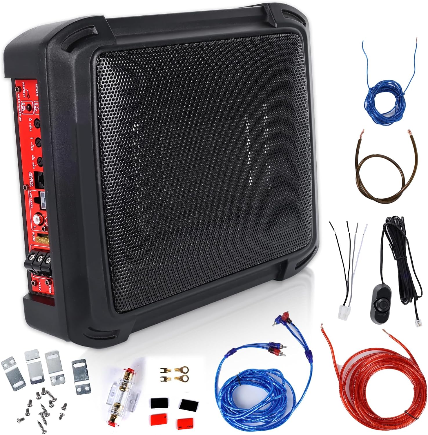 SIXWIN 1000W Slim Under Seat Powered Car Subwoofer Car/Truck Audio Sub Built in Amplifier Low Profile Subwoofer and AMP Package