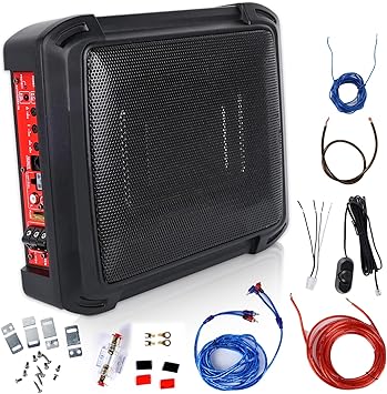 SIXWIN 1000W Slim Under Seat Powered Car Subwoofer Car/Truck Audio Sub Built in Amplifier Low Profile Subwoofer and AMP Package