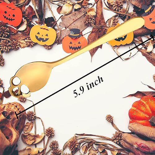 Miniatura 2 de Juego de cucharas de té de calavera de azúcar de acero inoxidable 304, cucharas de té de calavera de azúcar, juego de cucharas de metal ranuradas,