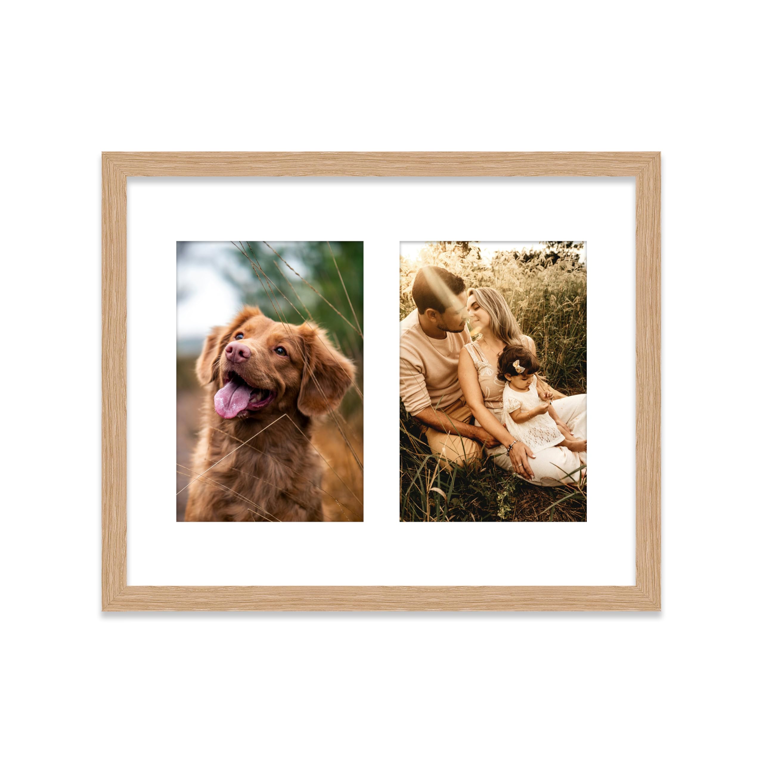 10x8 Inch 2 Opening Photo Collage Frame, Display Two 6x4 Inch Photos, Multi Aperture Family Picture Frame, Thin 22mm Edge, Oak — image 1