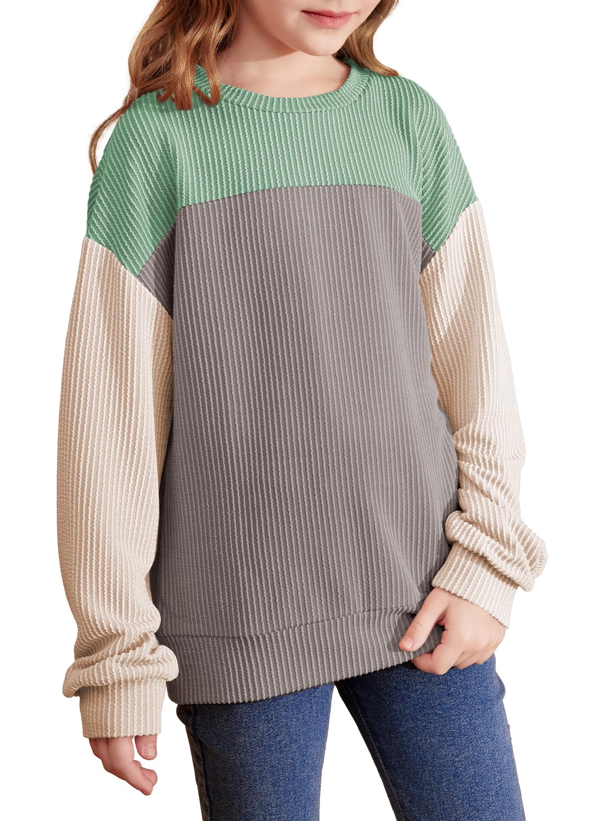 blibean Girls Fall Long Sleeve Shirts Kid Color Block Tops Size 6-15 Years