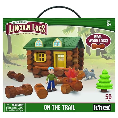 Basic Fun Lincoln Logs | On The Trail Building Set | Educational Toys for Kids, 59 Piece STEM Learning Kit, Engineering Construction for Kids Aged 8 00821 - Building Set