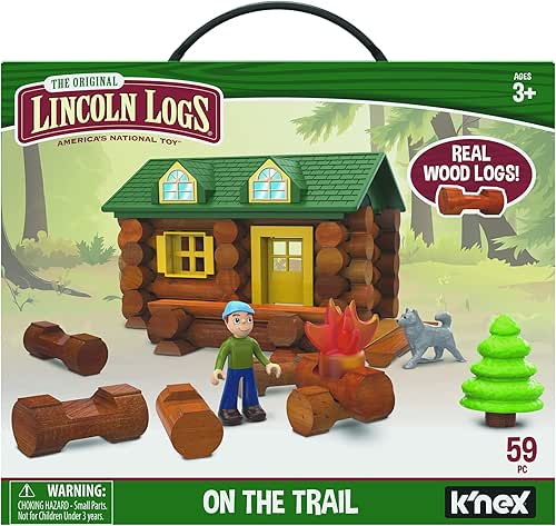 LINCOLN LOGS-On The Trail Building Set-59 Pieces-Real Wood Logs -