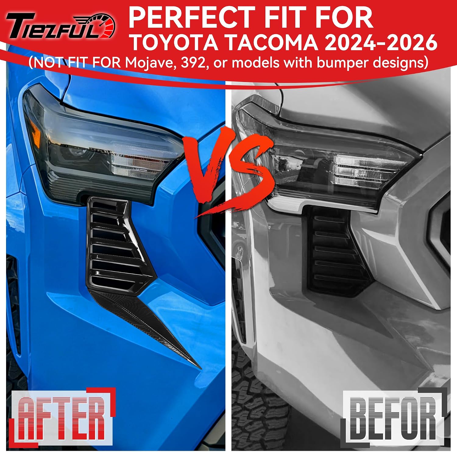 4PCS Front Side Grille Patch Decor Headlight Grille Cover Air Vent Trim Set Fit for Toyota Tacoma 2024 2025 Accessories