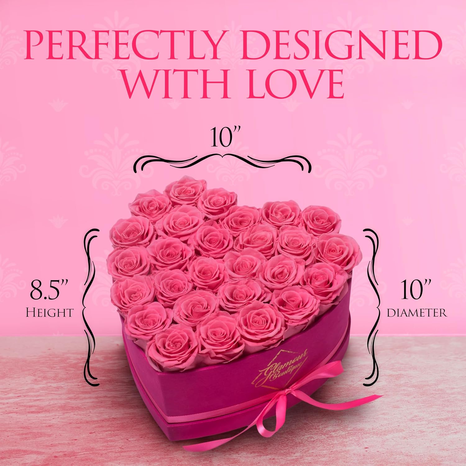 GLAMOUR BOUTIQUE 27 Flower Forever Heart Shape Box, Eternal Preserved Roses Gift for Her, Lasting Flowers, Premium Floral Heart Box for Birthday Anniversary Valentine’s Day Velvet Pink (Color-Treated) - Image 7