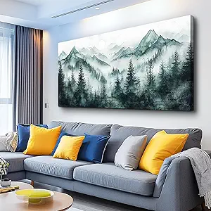 KELIYUAN Large Canvas Wall Decor Painting Wall Art For Living Room Bedroom Misty Forest Ink Paint Landscape Office Dining Room Wall Decoration Artwork Picture Print For Modern Home Decor 24x48 In