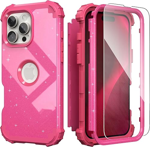 Miniatura 25 de IDweel Funda para iPhone 16 Pro Max con Protector de Pantalla para Mujeres, 3 en 1, a prueba de golpes, ajuste delgado, híbrida, resistente,