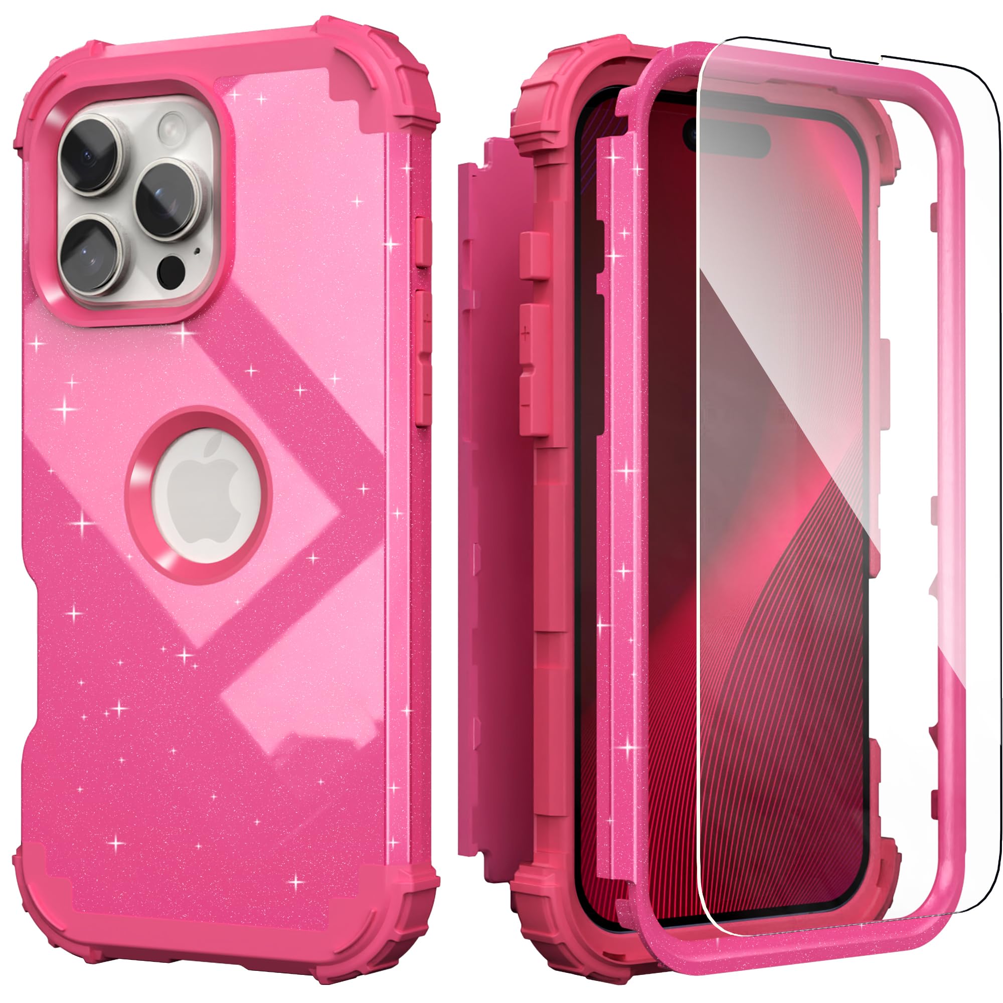 IDweel for iPhone 16 Pro Max Case with Screen Protector for Women, 3 in 1 Shockproof Slim Fit Hybrid Heavy Duty Hard PC Cover Soft Silicone Bumper