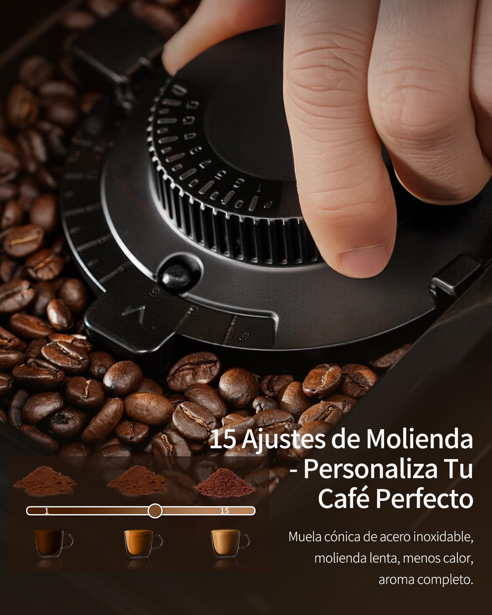 Cafetera Superautomática con Sistema de Leche–20 Bares, 7 Bebidas, 15 Niveles de Molido, Depósito de Agua de 1,5L, Doble Caldera, Control PID, Limpieza Automática,Pantalla Táctil，Café con Leche