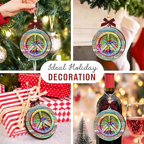 Miniatura 5 de Adornos de Navidad hippie 2025 – Adorno de madera con signo de paz, regalos retro bohemios, regalos hippie para mujeres y hombres, decoración