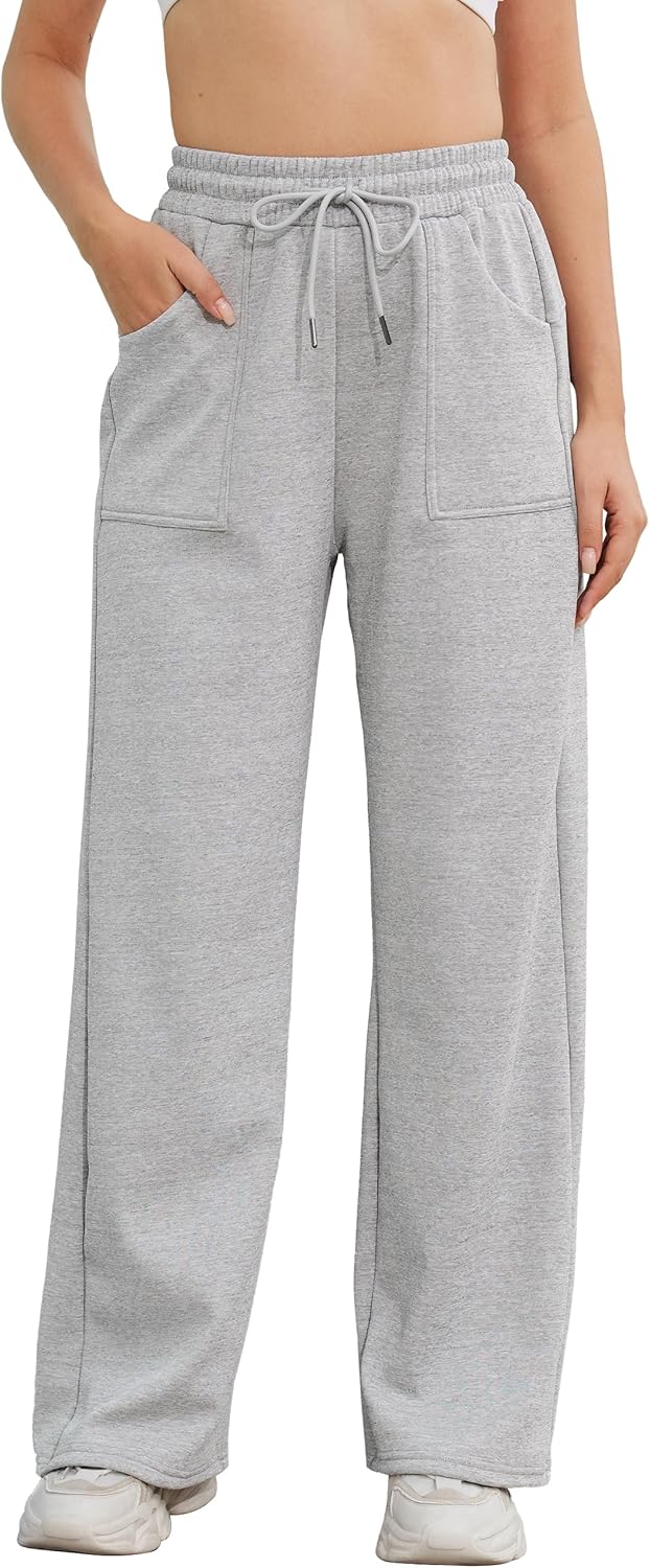 M MOTEEPI Womens Fleece Wide Leg Sweatpants Baggy High Waisted Winter Sweats Pants Straight Legs Athletic Pants with Pockets - Image 5