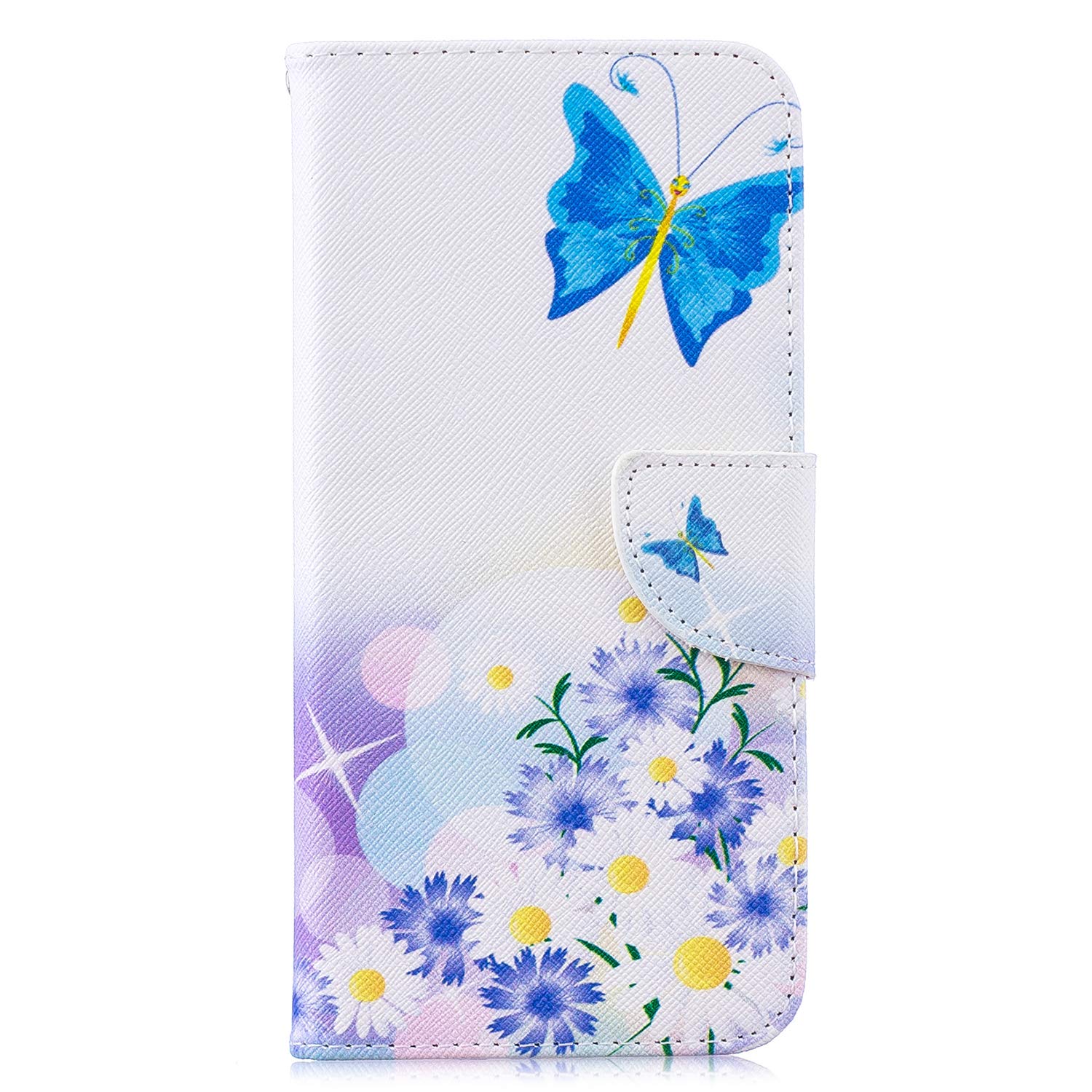HuzhideNokia 2.4 Phone Case, Shockproof PU Leather Flip Pouch Wallet Phone Case Soft TPU Shell Slim Bumper Protective Cover for Nokia 2.4 with Card Holder Magnetic Buckle Stand - Butterfly Flower