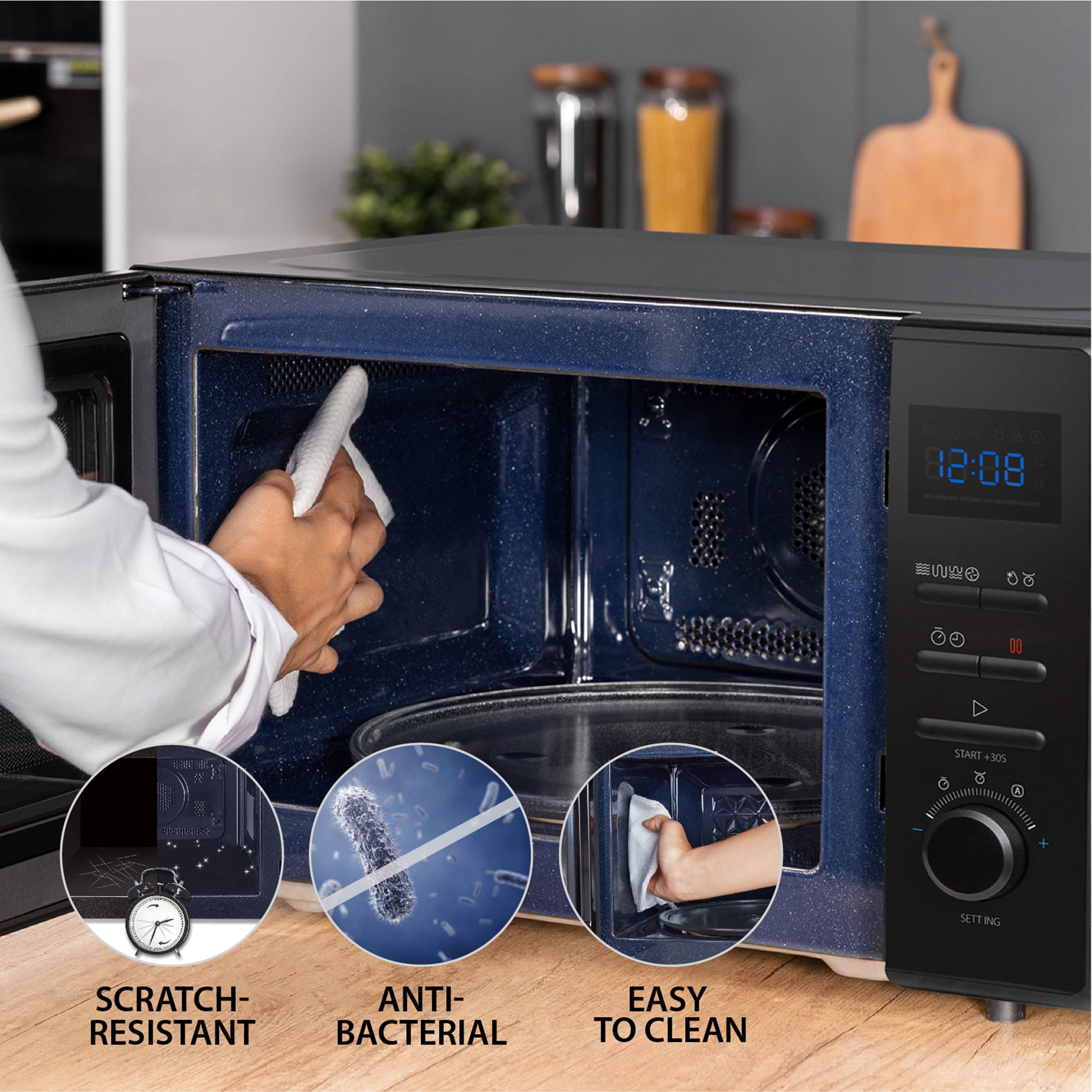 Toshiba Four à micro-ondes 950 W 25 L avec cavité en émail facile à nettoyer, plateau tournant à mémoire de position, convection 2250 W et grille croustillante 1150 W – Noir – MW2-AC25TF(BK)