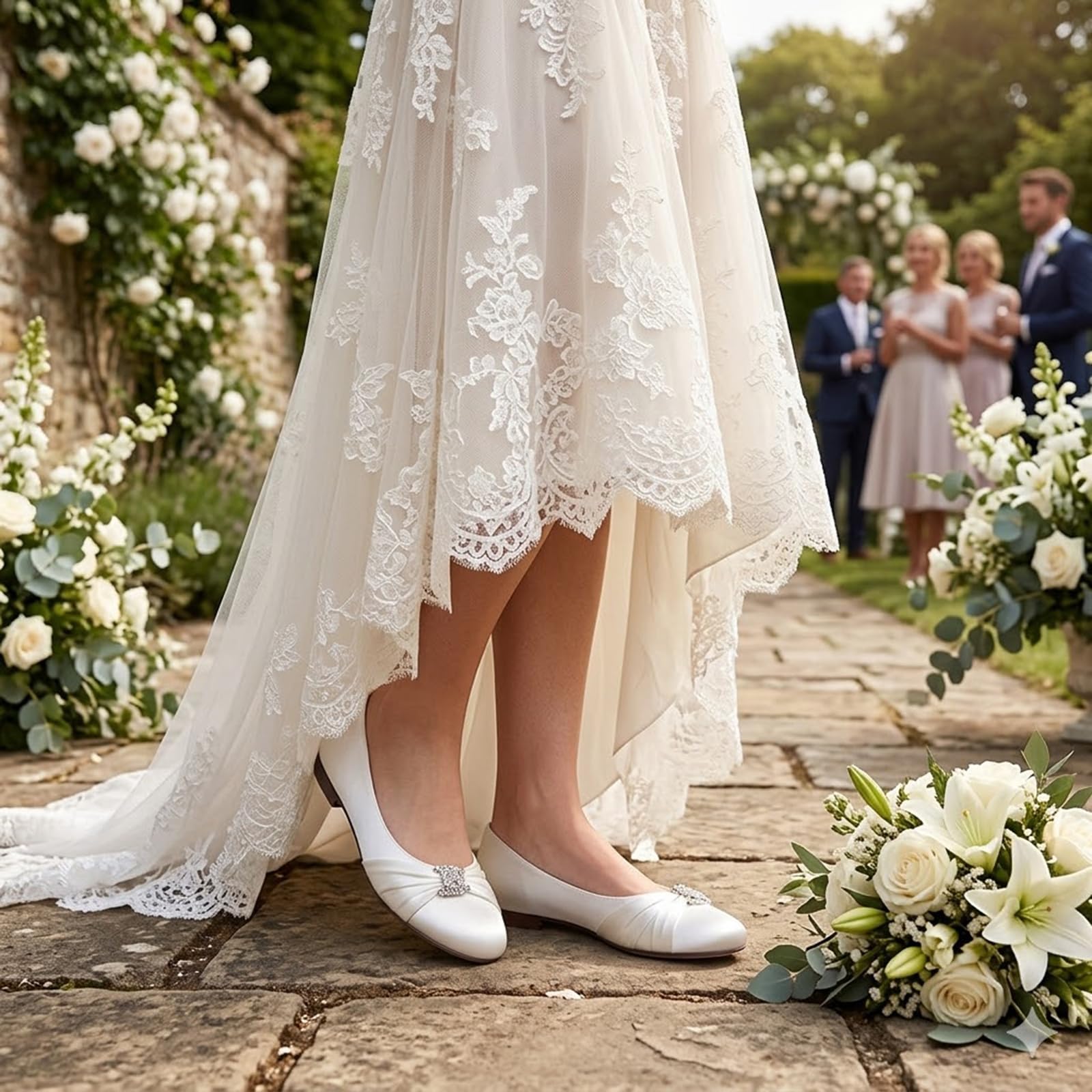 Damen Runde Zehe Satin Hochzeit Flats Für Braut Slip-On Ballerina Flats Niedriger Absatz Abendschuhe Für Brautjungfer