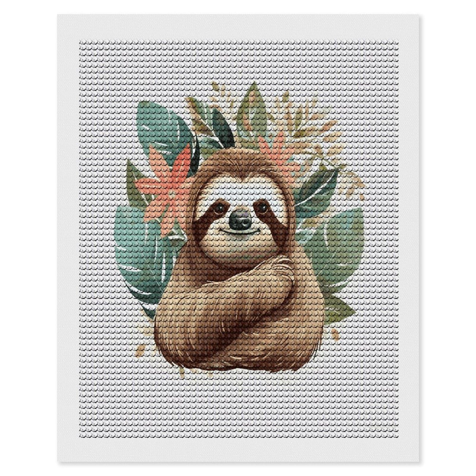 JTREHY Cute Sloth Leaves Diamond Art Kits Personalized DIY Round Diamond Painting Kits for Beginner Full Drill Diamonds Dots Paintings for Adults Gem Art Crafts Home Decor
