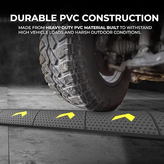 1 Meter Speed Ramp Hight 6 cm - Black | Reflective Traffic Safety Speed Ramp with 2 Channel Cable Protector | Heavy Duty Cable Protector | Non-Slip Speed Deceleration Hump with Screw and Anchor