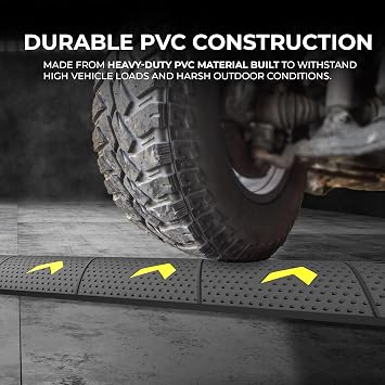 1 Meter Speed Ramp Hight 6 cm - Black | Reflective Traffic Safety Speed Ramp with 2 Channel Cable Protector | Heavy Duty Cable Protector | Non-Slip Speed Deceleration Hump with Screw and Anchor