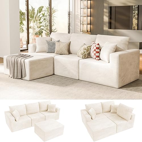 Sofá modular de 102 pulgadas, sofá modular de 4 asientos con asiento profundo, cómoda espuma viscoelástica, sofás tapizados sin hueso para sala de