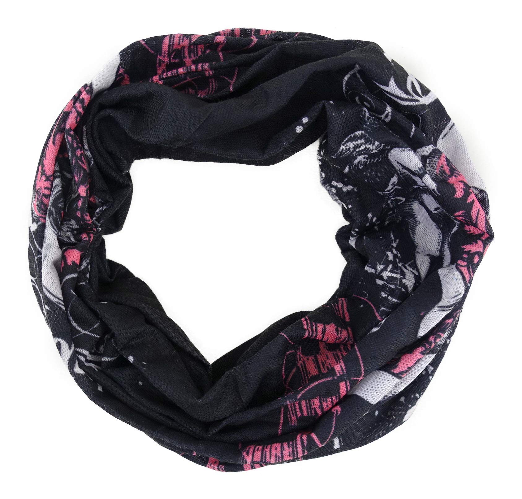 TigerTie Multifunctional Scarf in Various Colours without Seam – Scarf – Tube Scarf, Size 48 cm x 48 cm (Circumference), Pink, black, white, ca. Länge 48 cm, Breite 48 cm (Umfang)