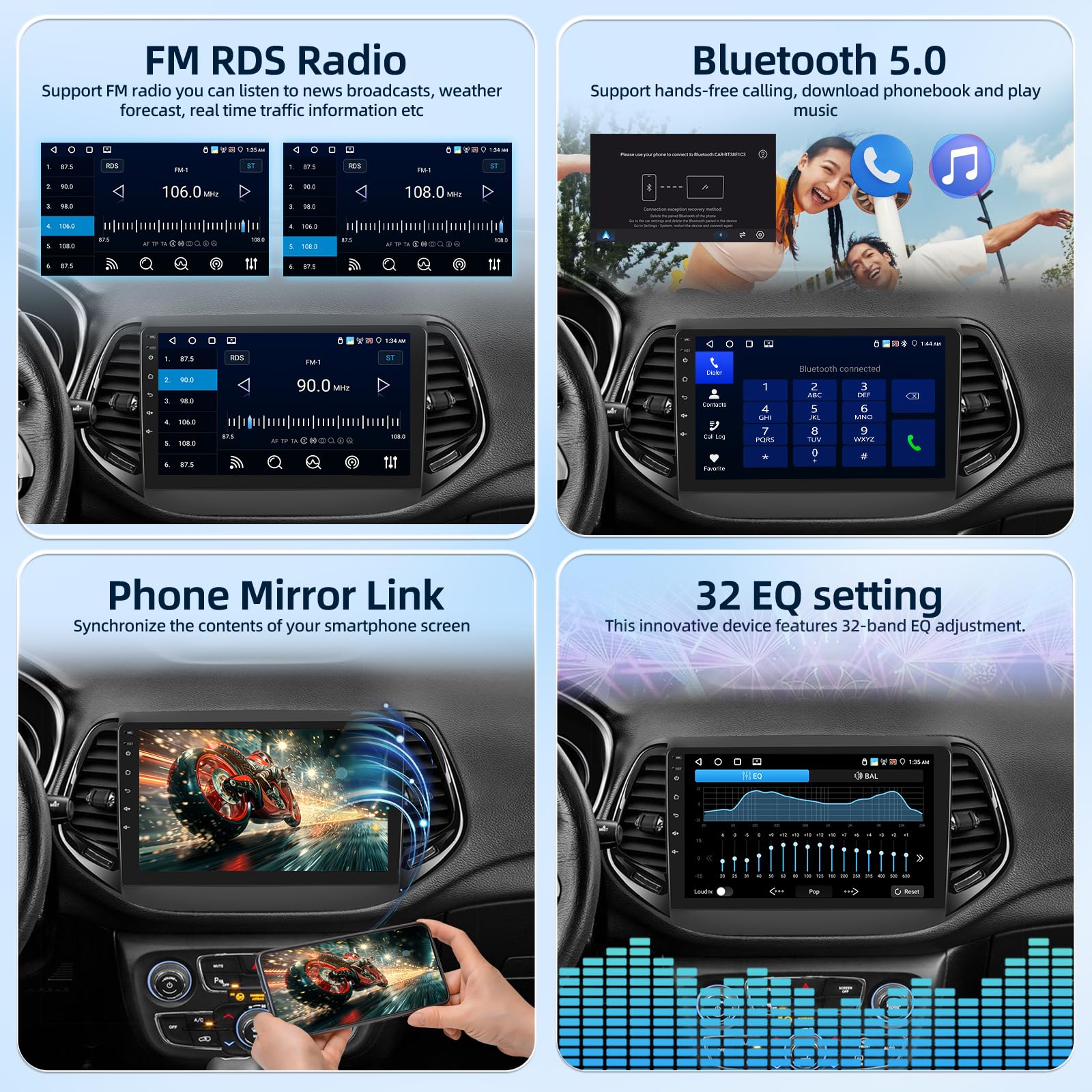 [4G+64G] Android Autoradio pour Jeep Compass 2017-2021 avec Carplay & Android Auto sans Fil, Écran Tactile IPS 10,1 Pouces avec GPS, WiFi, 32EQ, Bluetooth 5.0, Radio FM/RDS