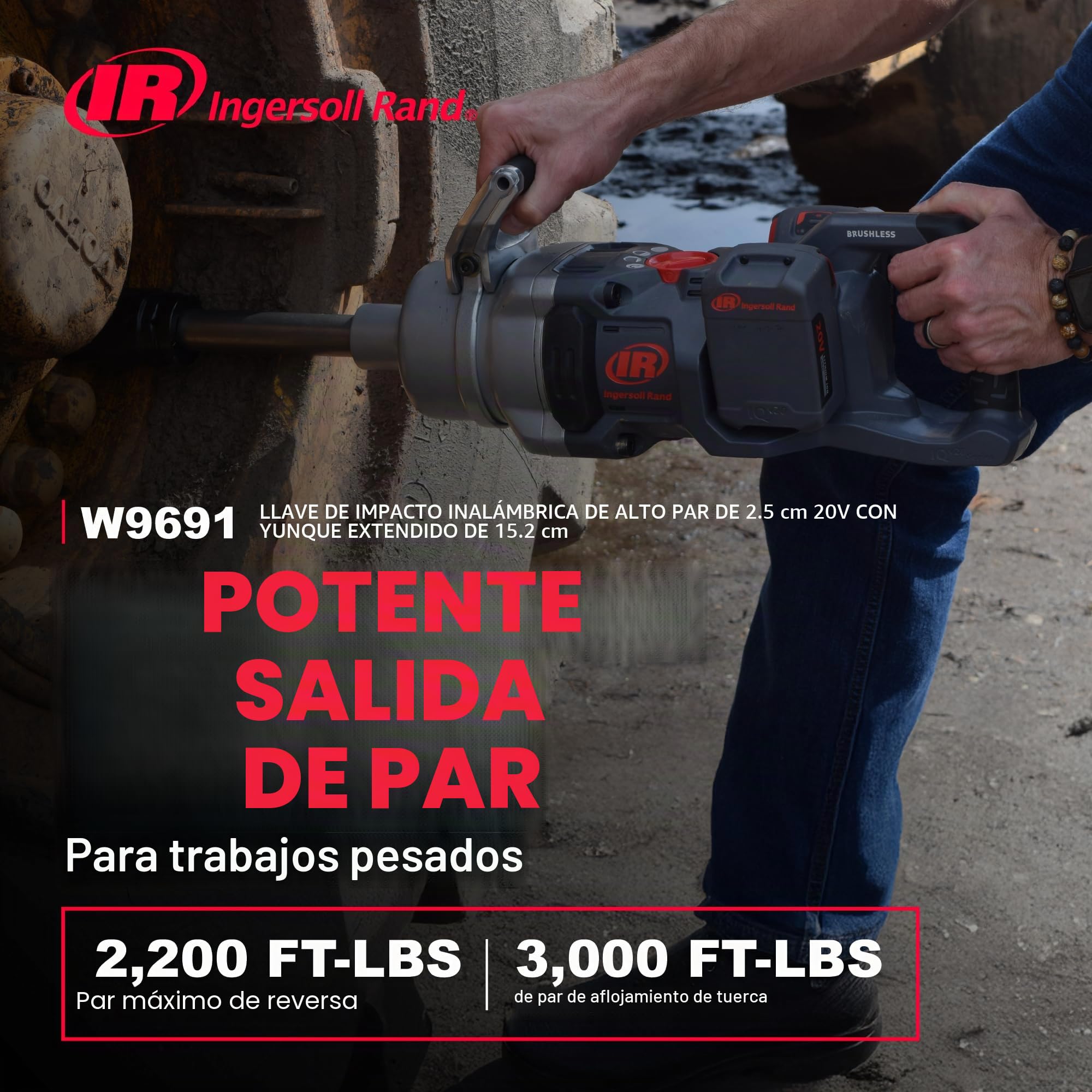 Ingersoll Rand W9691 Llave de Impacto 1" 20V Inalámbrica - Potente y Versátil Herramienta con Yunque Largo - Baterías Ion-Litio 5.0 Ah y Cargador