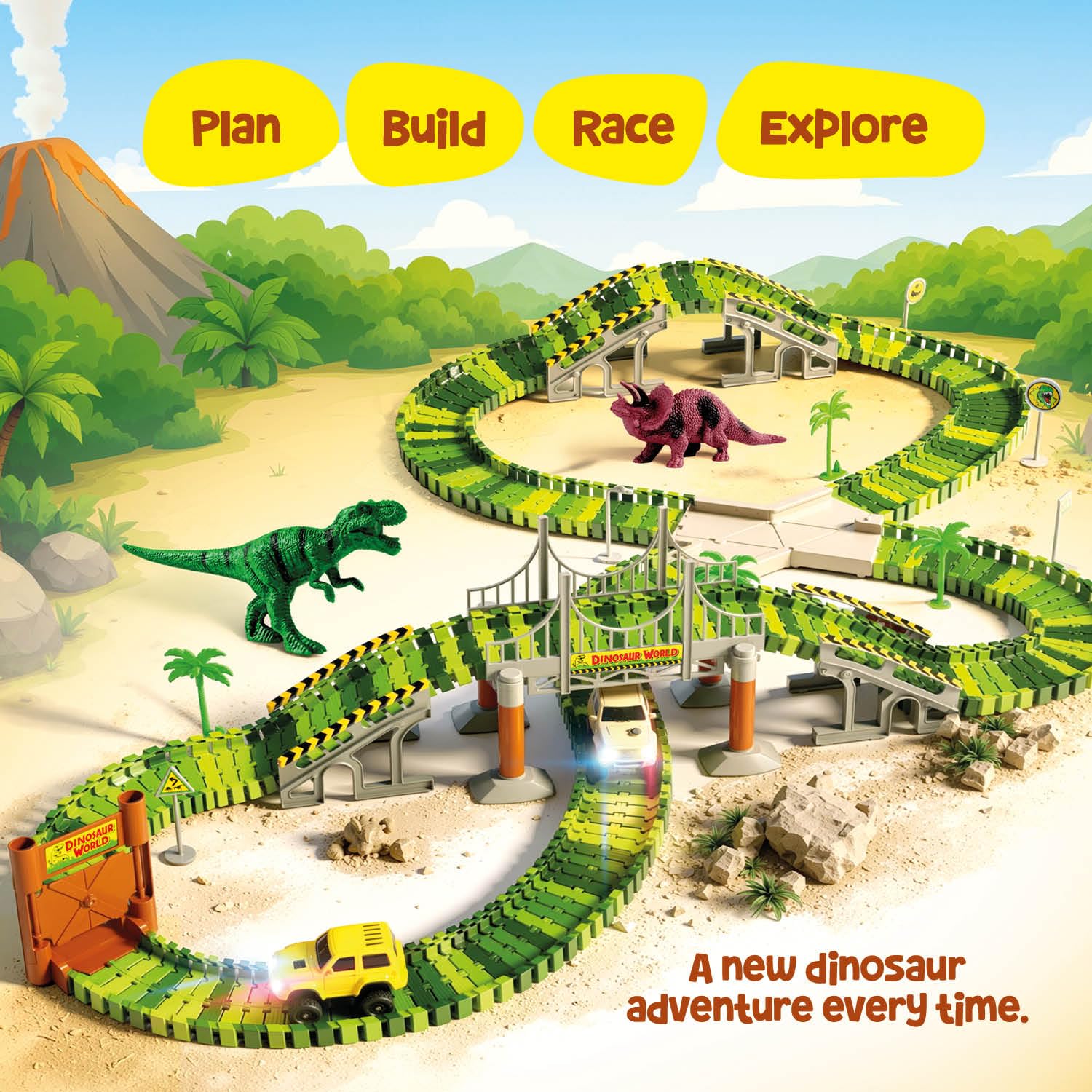 Dinosaur Car Race Track - Kids Birthday Gift -9