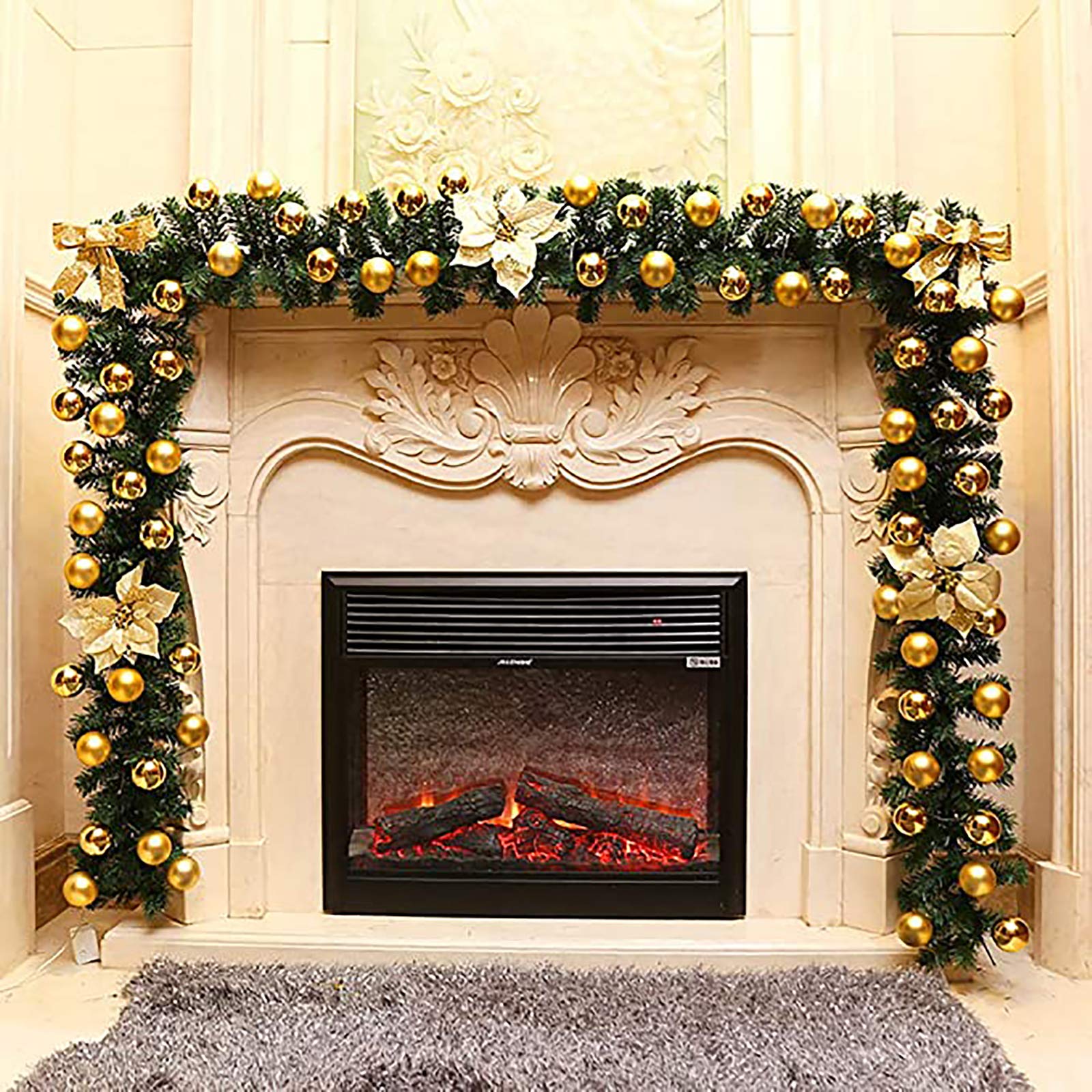Decorazioni Natalizie (Oro), Scale caminetti Albero Giardino Ghirlanda Festiva, Ghirlanda Natalizia con Fiocco di Fiori, Ghirlanda Natalizia Verde 1PCS 6Ft, Decorazioni ghirlande Natalizie Art