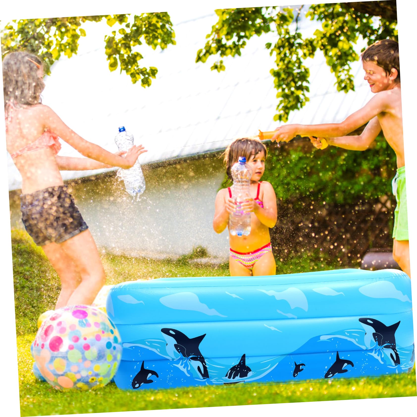 Piscina Infantil Hinchable Azul de PVC, Piscina Doméstica para Niños