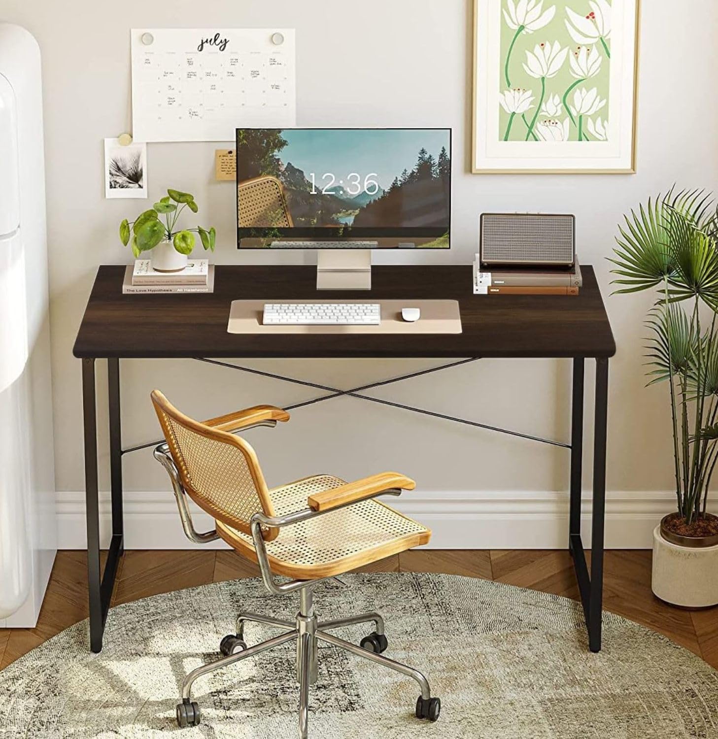 Torche Study Table & Computer Desk with Metal Frame, Adjustable Feet, Spacious Desktop for Laptop & Home Office
