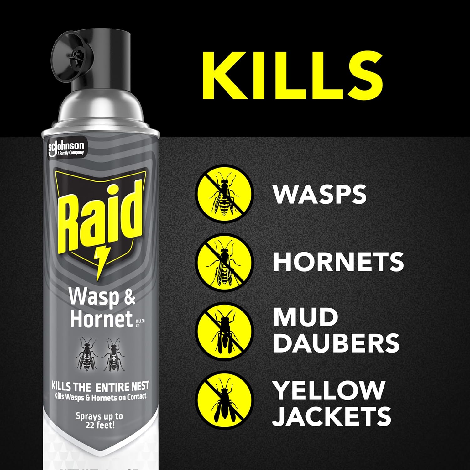 Raid Wasp & Hornet Killer Spray Kills The Entire Nest Sprays up to 22 Feet Kills on Contact 17.5 Ounce (Pack of 5)