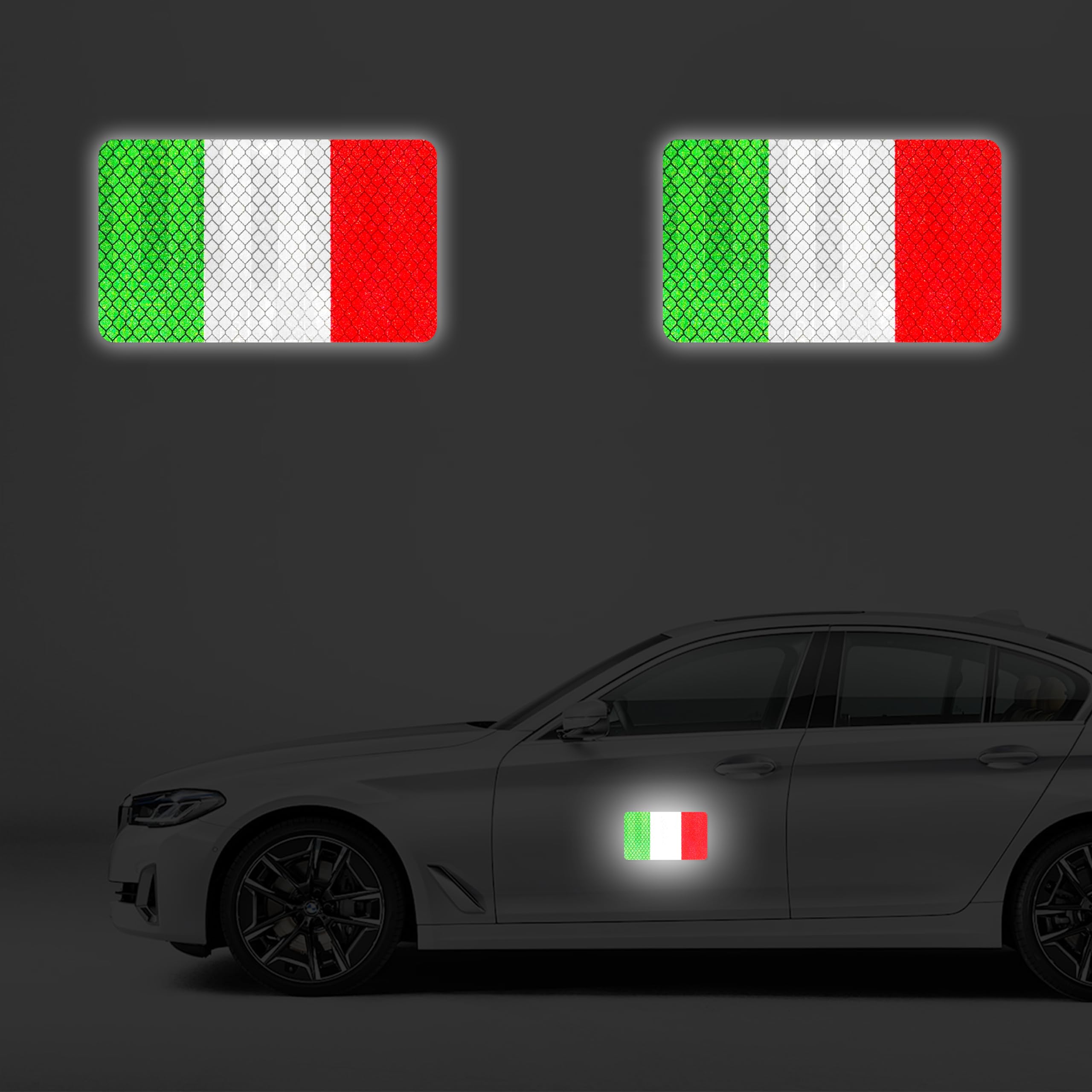 Magneti per Auto Adesivi Patriottici Riflettenti con Bandiera dell'Italia Confezione da 2, Senza Adesivo e Alta Luminosità, Avvertenza di Sicurezza Pellicola Riflettente Magnetica