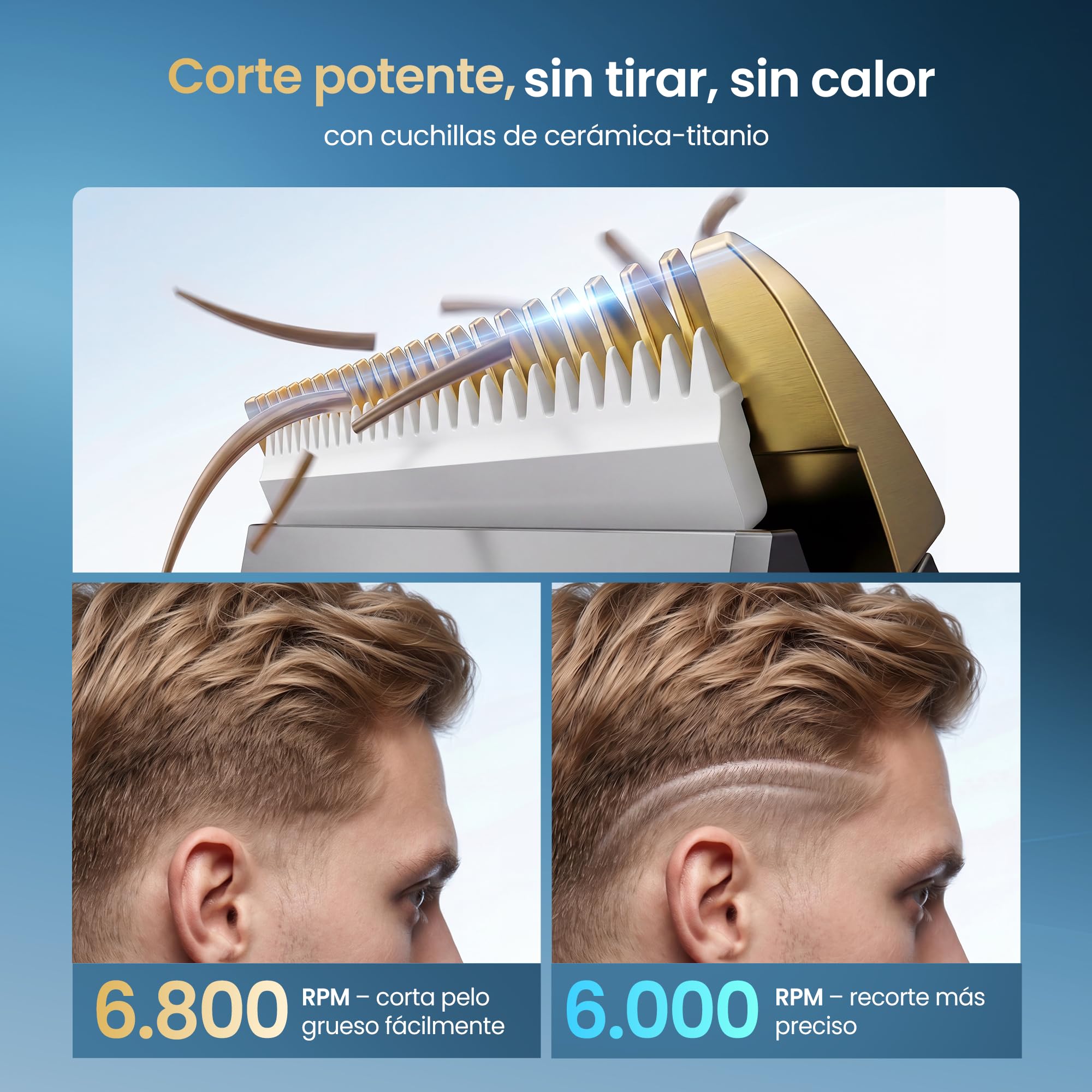 Jack&Rose Máquina Cortar Pelo & Barba 3-en-1, Inalámbrica Cuchilla Cerámica
