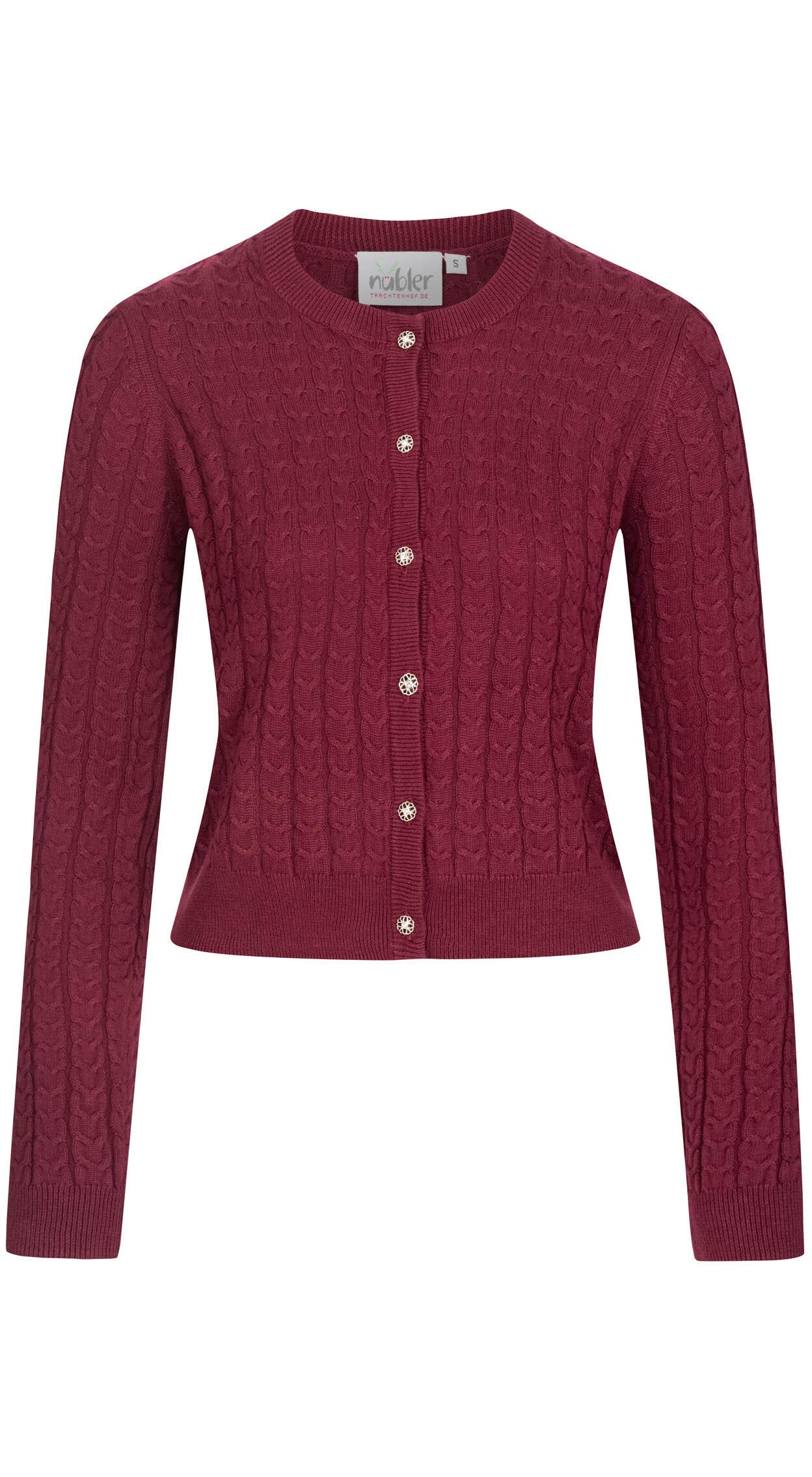 Nübler Trachtenjacke Damen - Strickjacke Damen im Landhausstil, taillierter Schnitt mit Knöpfen Silber - Moderne bayrische Tracht, Sonja Rot
