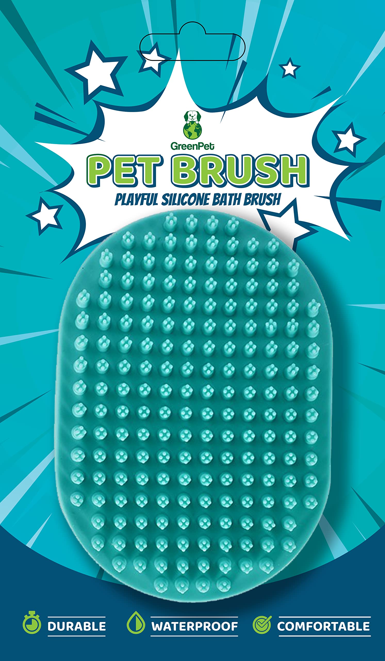 GreenPet Silicone Dog Grooming Brush - Waterproof Dog/Cat Bath Brush - Durable Wet/Dry Pet Shedding Brush for Loose Dog Hair - Comfortable Strap, Flexible Bristles