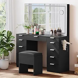 DWVO 46'' Elegant Wooden Makeup Desk for Bedroom, Dressing Room, Ebony