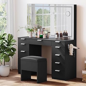 DWVO 46'' Elegant Wooden Makeup Desk for Bedroom, Dressing Room, Ebony
