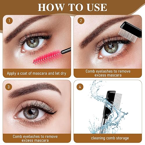 Miniatura 3 de 4 peines de pestañas de metal, cepillo de pestañas con dientes de acero inoxidable, peine de pestañas, peine de rímel, herramienta separadora de