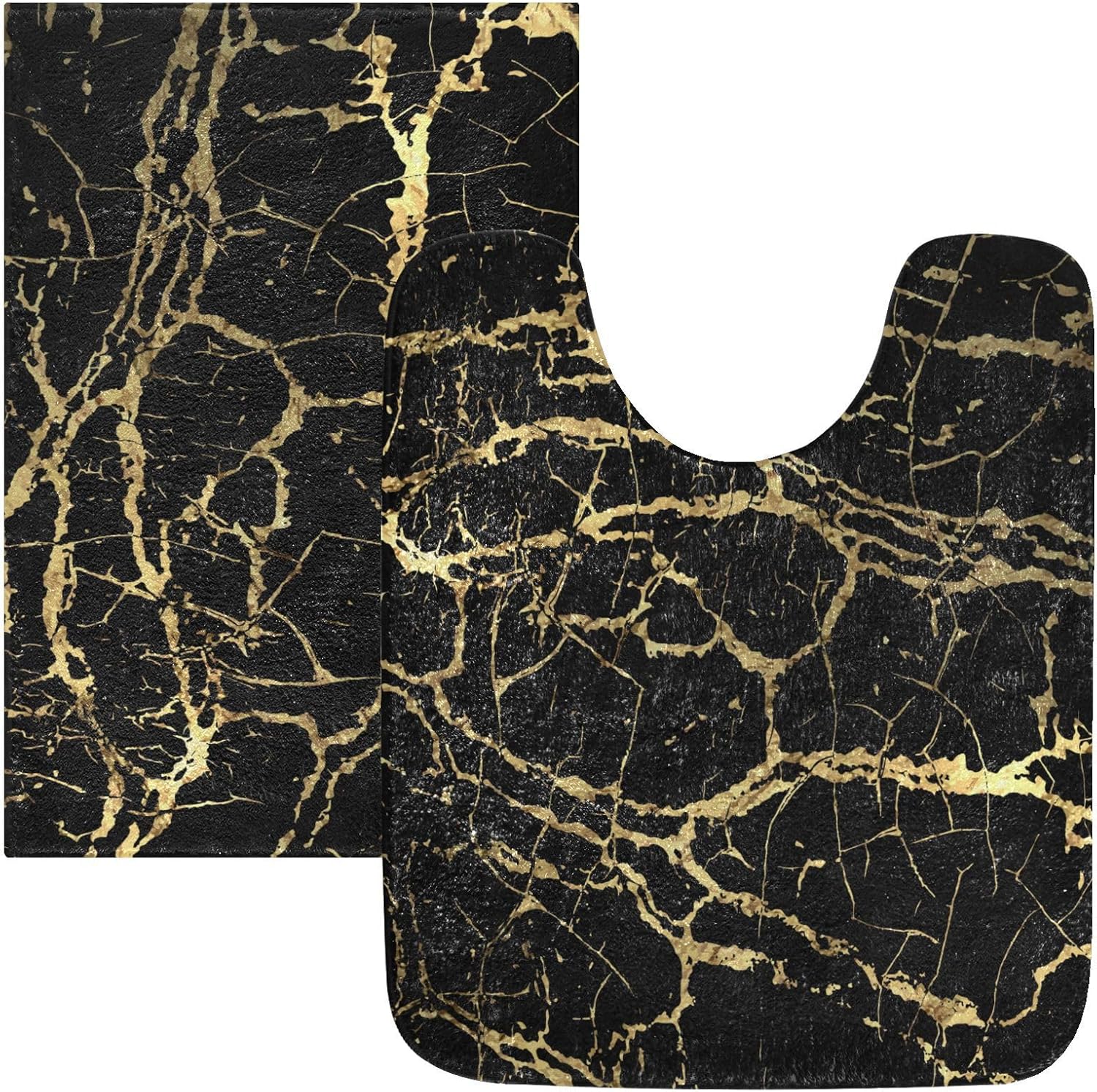 Black-Gold Marble Bath Mats for Bathroom Floor Ultra Soft Bathmat Absorption Bathroom Rugs Non Slip Washable-Re Multi Color Rectangle, (only rug for toilet area)