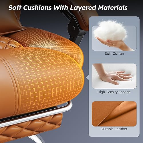 Miniatura 4 de Silla de oficina grande y alta, 400 libras, silla de escritorio ergonómica ejecutiva con reposapiés, silla reclinable de cuero con respaldo alto con