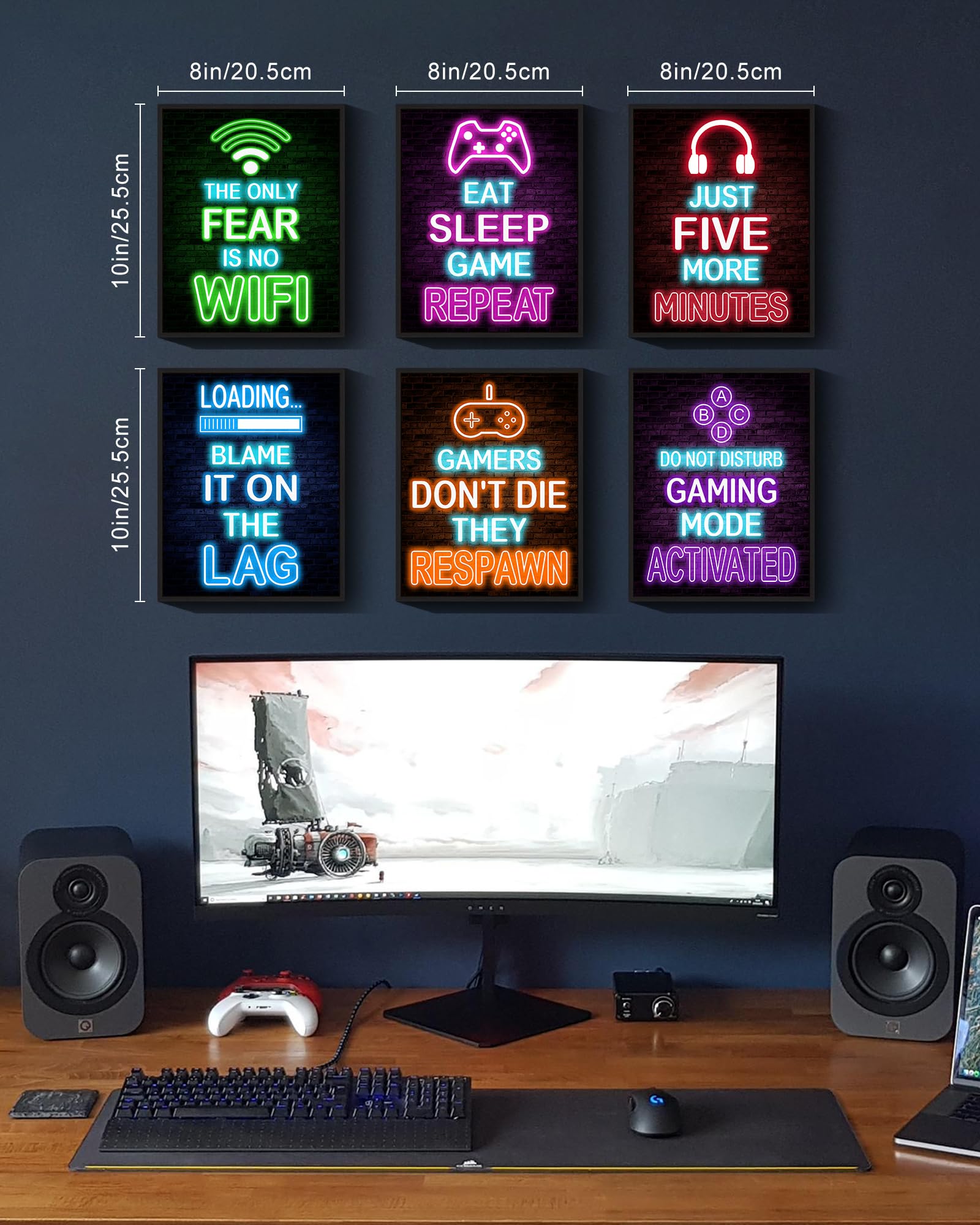 Drsoum Decorazione per la stanza dei videogiochi, decorazione da parete per ragazzi, decorazione da parete al neon per la stanza dei videogiochi, poster incorniciato, 20,3 x 25,4 cm, decorazione da