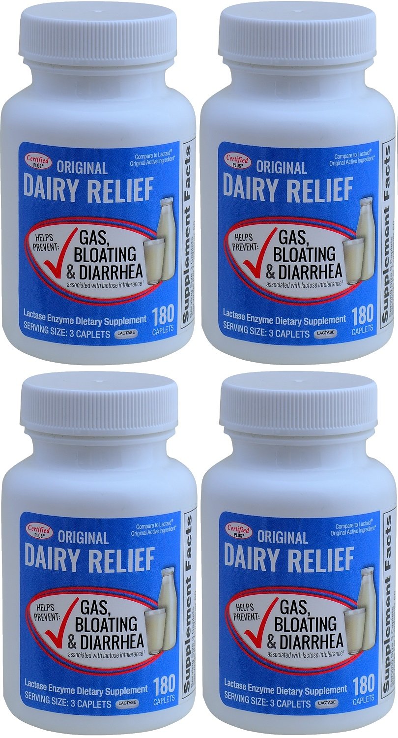Certified Plus Suplemento de Enzima Lactase 3000 FCC, 4 frascos com 180 comprimidos (720 comprimidos)