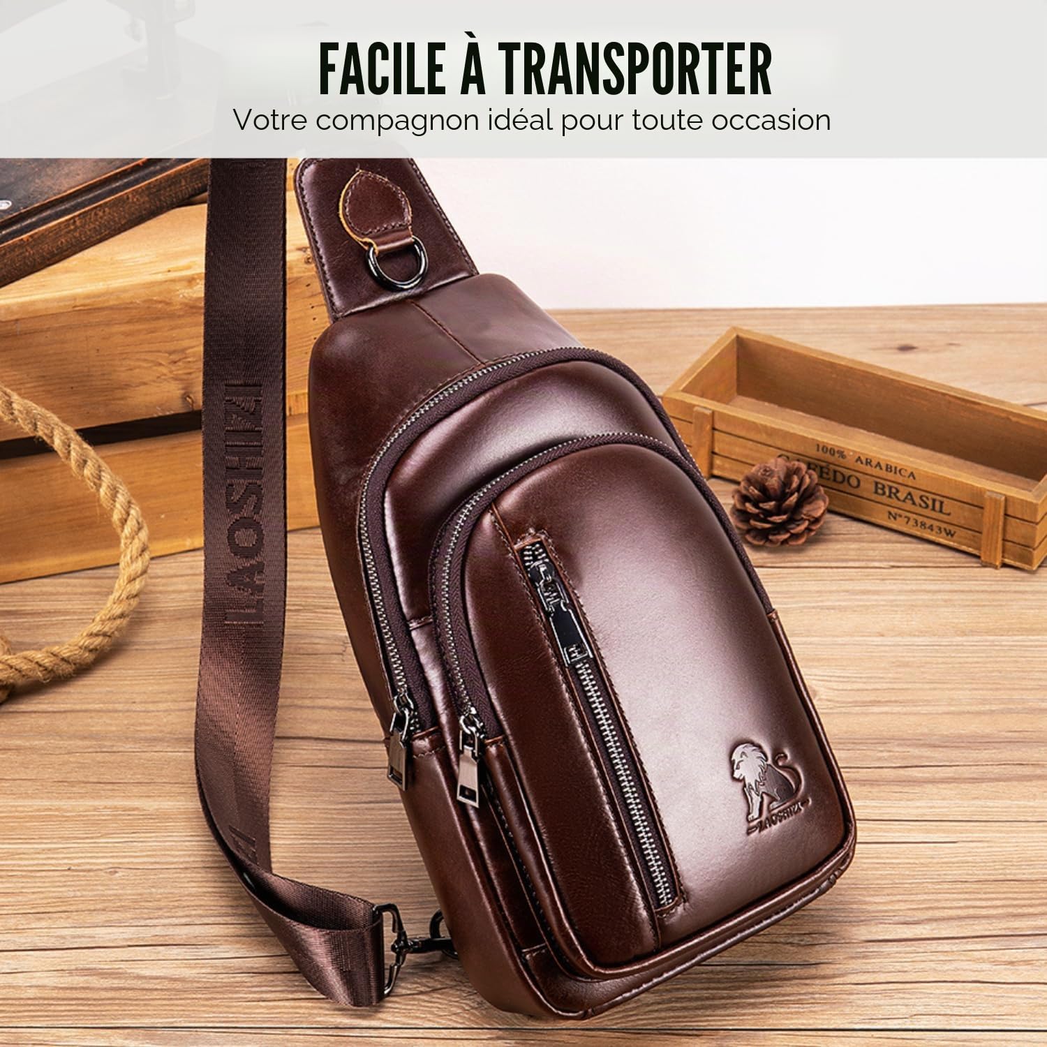 Sacoche Homme Bandoulière Cuir Sac Bandouliere Homme Sac à Dos Poitrine Pochettes Sport Affaires Voyage
